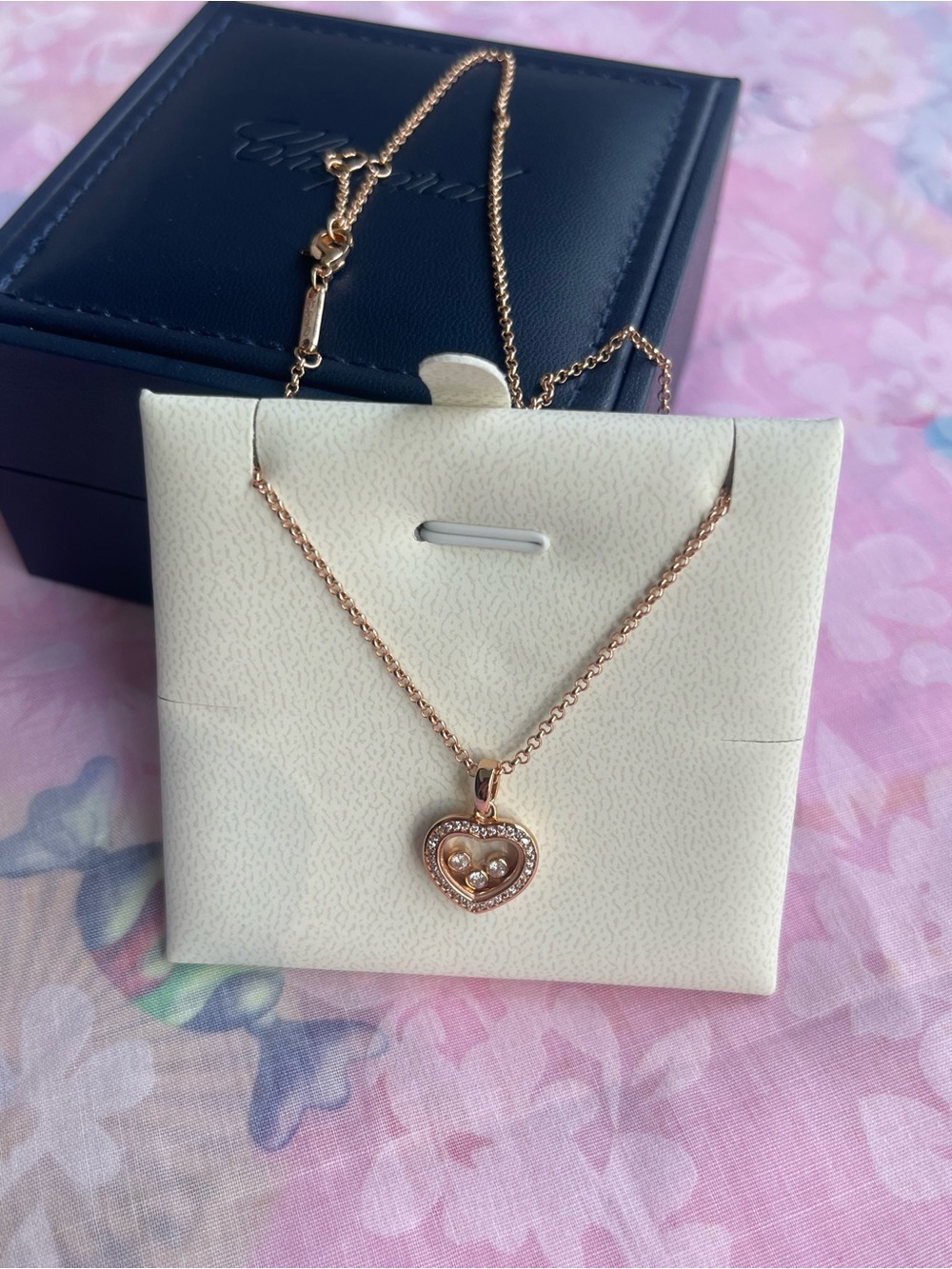 Chopard 18K Rose Gold Heart Pendant Necklace with Floating Diamonds
